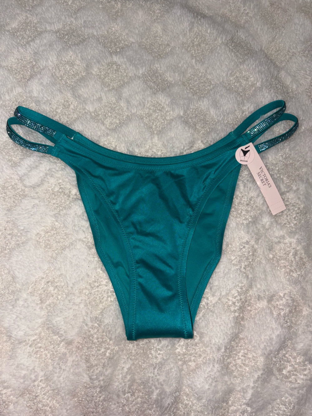 VICTORIA'S SECRET SWIM Teal Double Shine Strap Brazilian Bikini Bottom • Medium